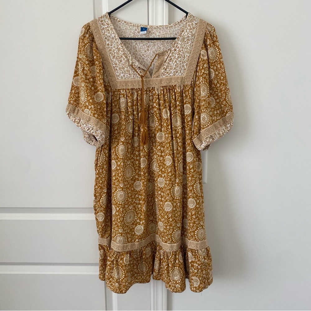 Old Navy Puff-Sleeve Mini Swing Dress Floral Lined Cottagecore Pheasant Sz XL - Picture 3 of 10